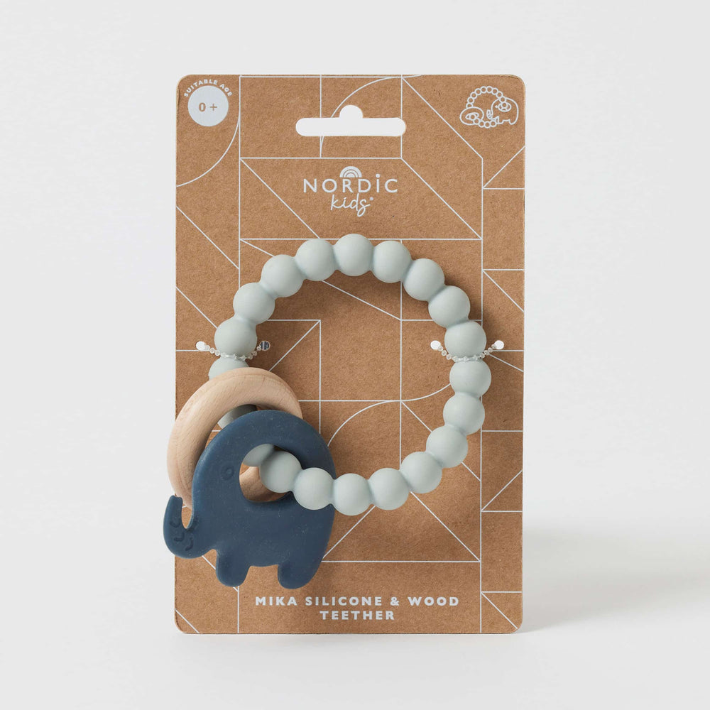 Nordic Kids - Silicone + Wood Teether - Blue Elephant