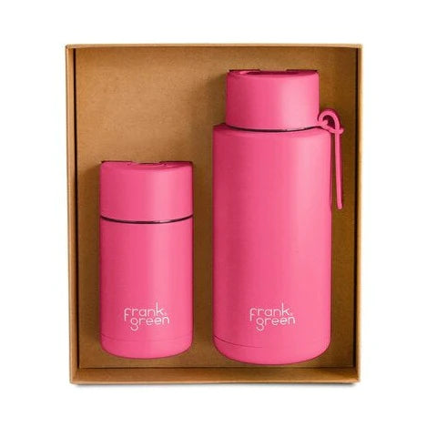 Frank Green -The  Essential Gift Set - Large - 12oz/34oz- Straw Lid - Neon Pink