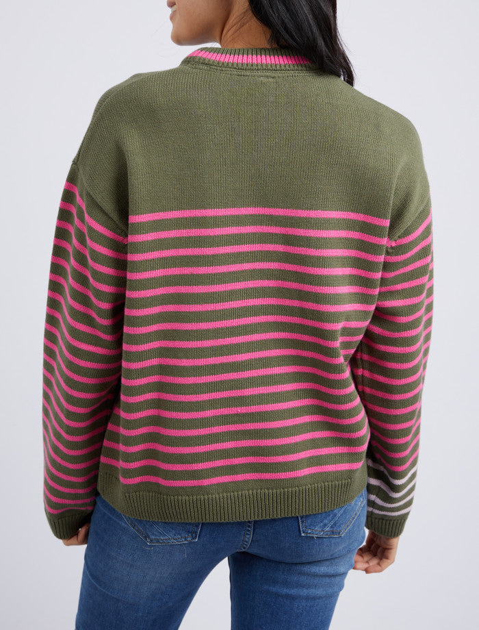 Behind The Trees - Elm - Penny Stripe Knit - Clover/Shocking Pink Stripe - knitwear for mothers day - high neck knitwear - stipey knitted jumper