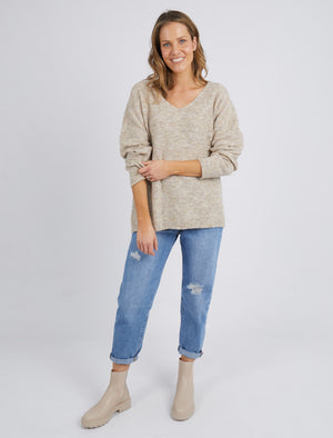 Behind The Trees - Elm - Verity V Neck Knit - Oatmeal - lightweight knit for winter - wool knitwear under $150