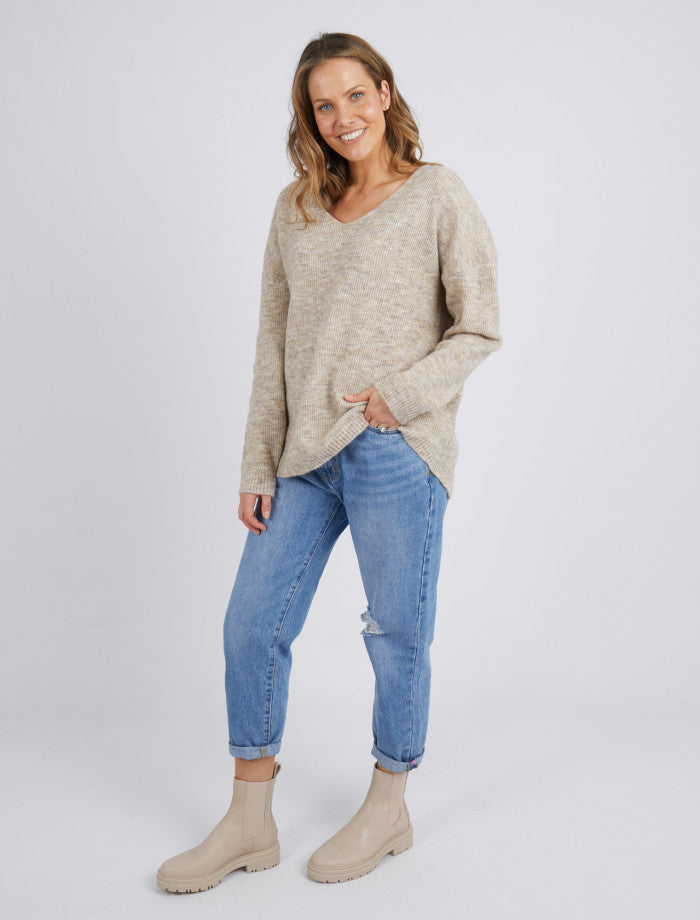 Behind The Trees - Elm - Verity V Neck Knit - Oatmeal - lightweight knit for winter - wool knitwear under $150