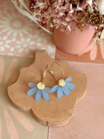 Foxie Collective - Jumbo Daisy Hoop Earrings - Frosted Blue + Gold