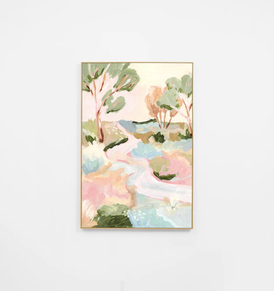 Behind The Trees - Warranbrooke - Spring Meadow Pastel 1 Canvas Size : 70 x 105cm- well priced art work for the home - office art work - art work for the work place - cheap artwork - beautiful art work&nbsp;