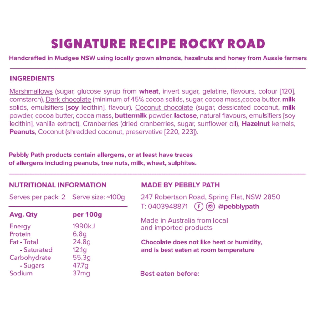 Pebbly Path - Rocky Road- Signature Recipe - 100g Pebbly Bar