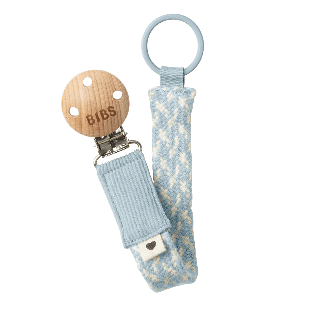 BIBS - Dummy Clip - Braided - Baby Blue & Ivory