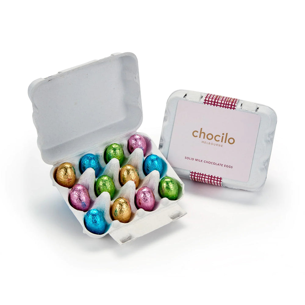 Chocilo- 12 Pack Foiled Milk Chocolate Mini Eggs in Carton - 90g