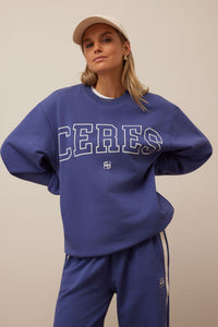 Ceres Life - Isla Oversized Slouchy Crew -  washed navy/white