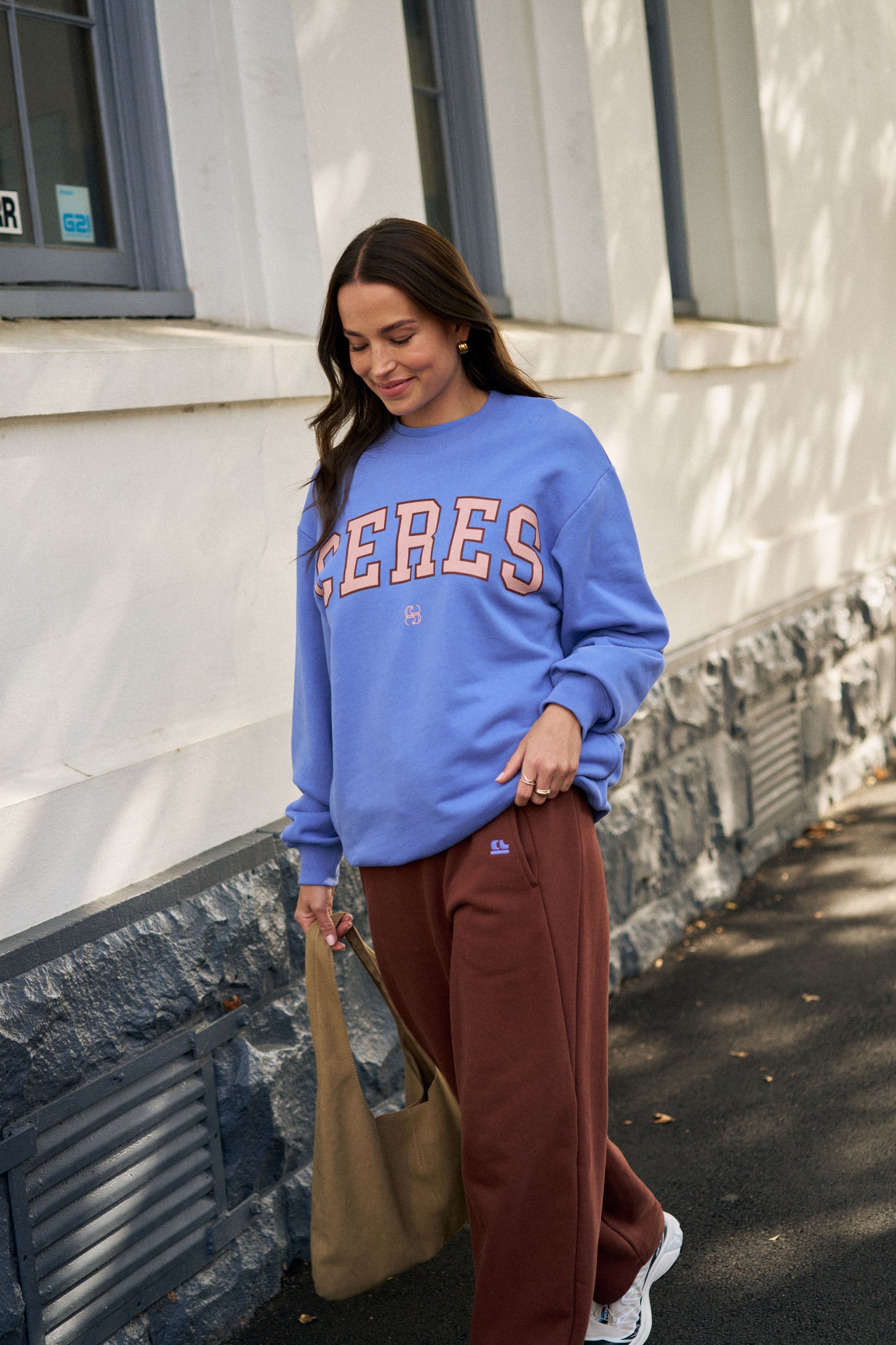Behind The Trees - Ceres Lifestyle - Isla Oversized Slouchy Crew - Vintage Blue/Pink Clay/Burnt Toffee Heritage