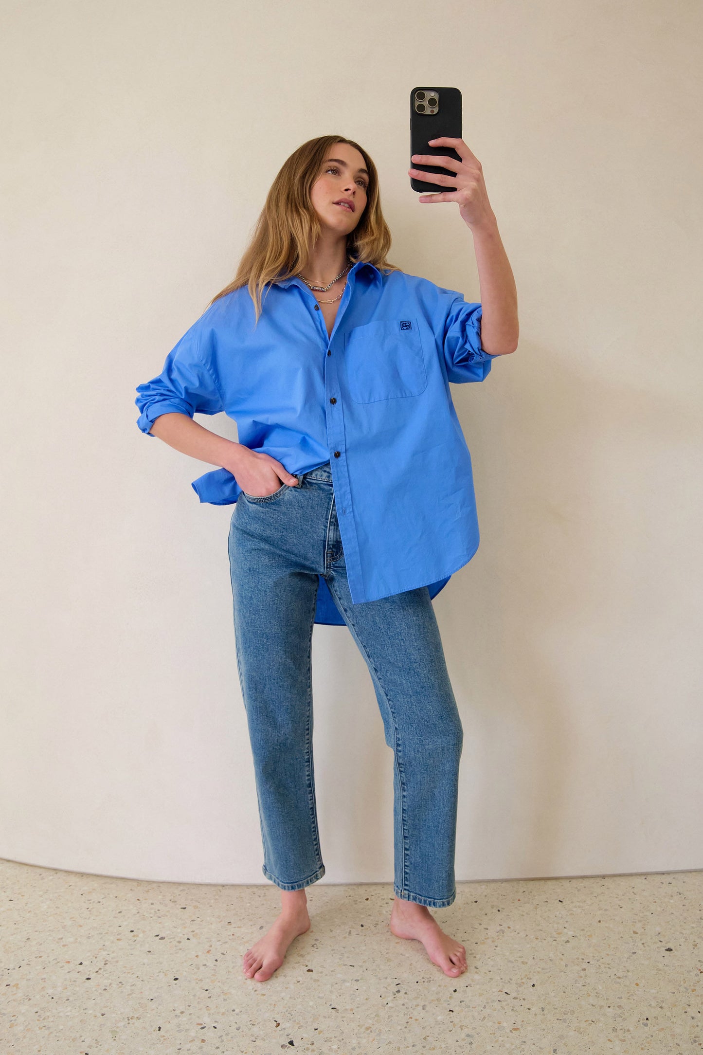 Behind The Trees - Person wearing blue jeans on a white background - Ceres Life - Blake Straight Leg Jean - Fresh Indigo