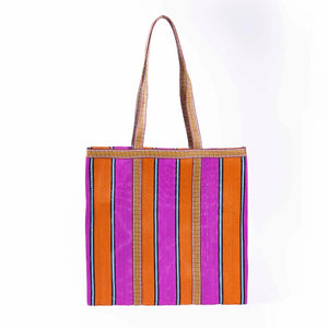 Behind The Trees - French Bazaar - Parisian Cool - Tote - Orange/Fuchsia- shopping bag - tote bag - recycled fabric bag under $20