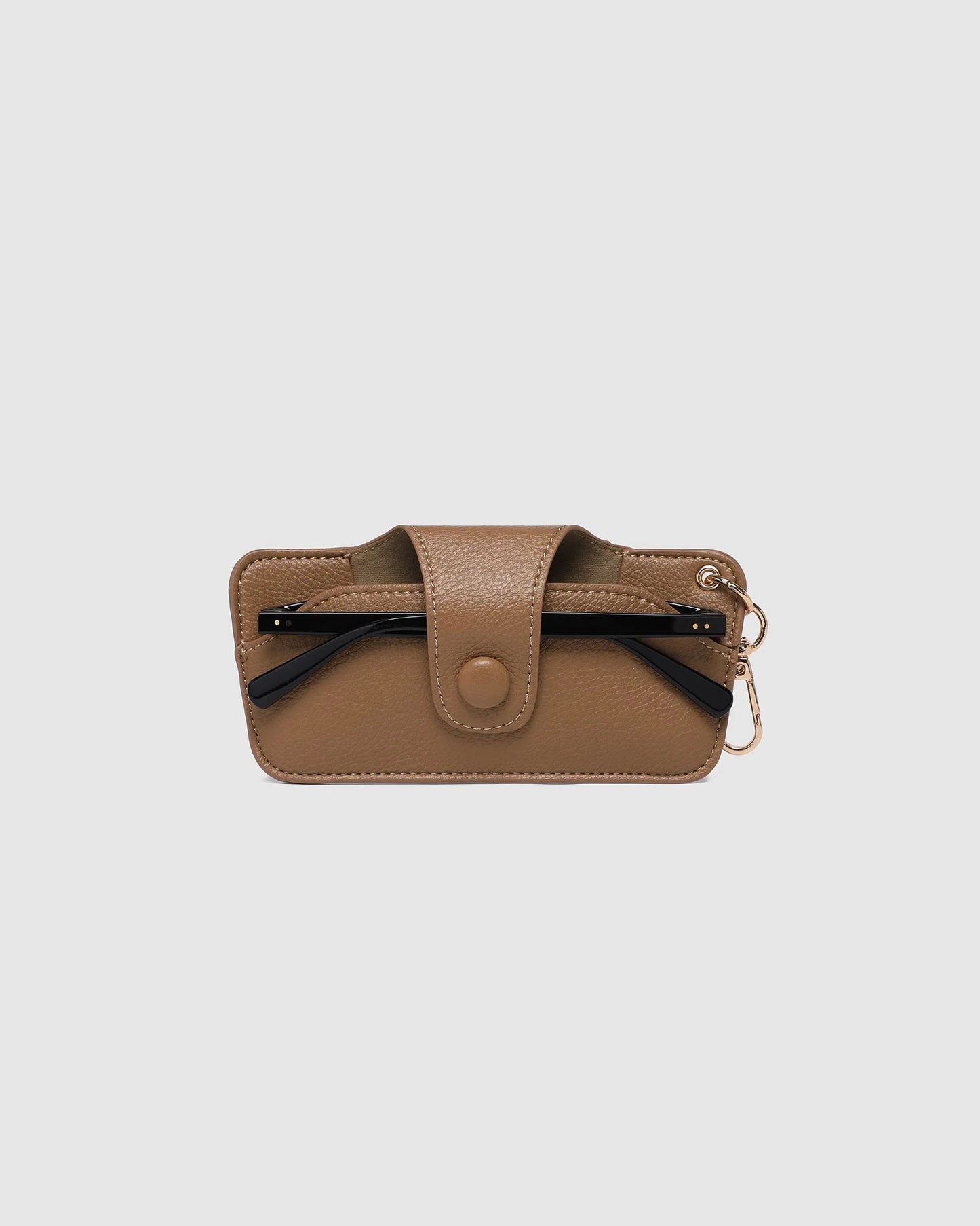 Behind The Trees - Brown leather case with a strap on a light gray background - Louenhide - Skittle Sunglass Case - Caramel
