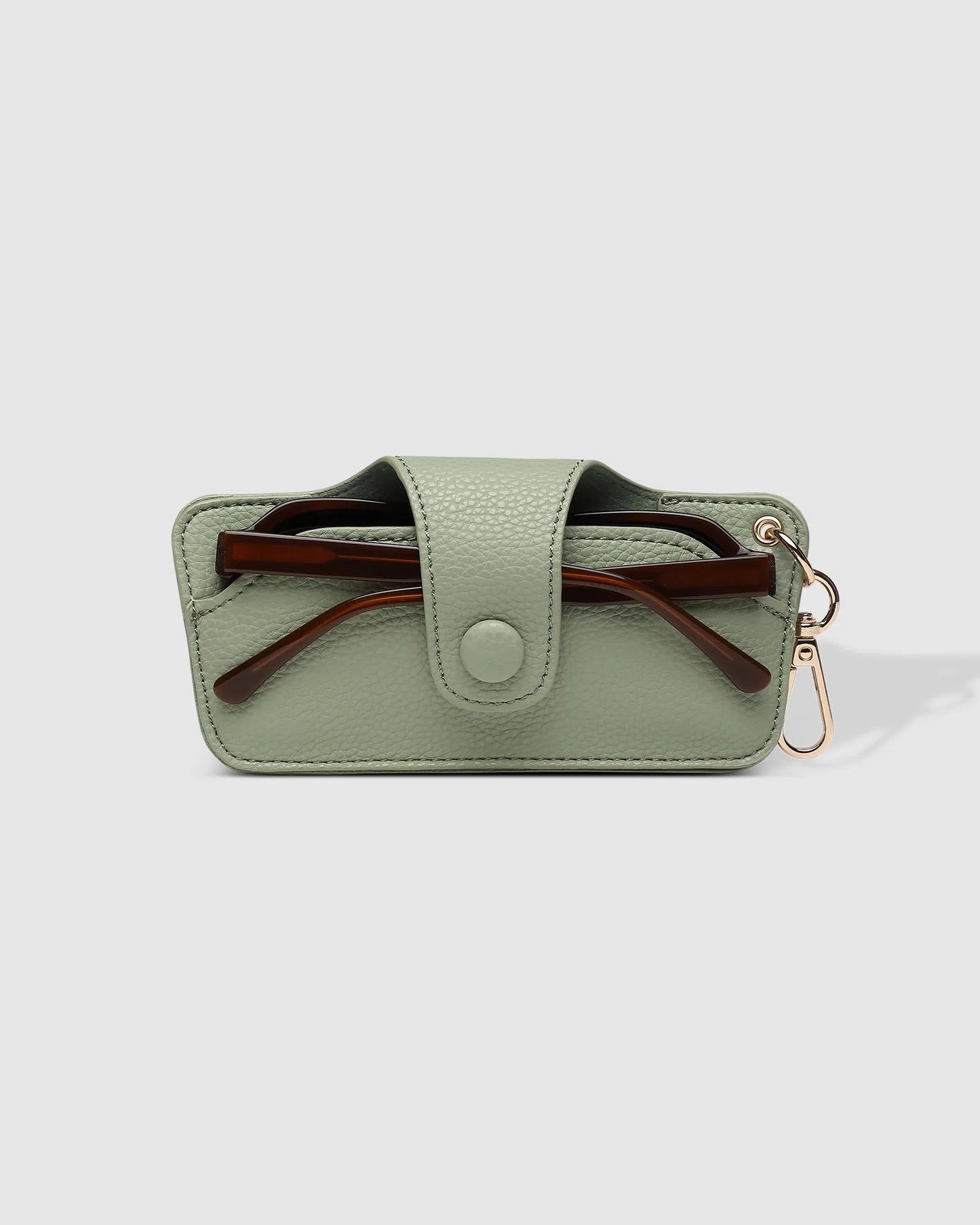 Behind The Trees - Green wallet with brown strap on a white background - Louenhide - Skittle Sunglass Case - Sage Green