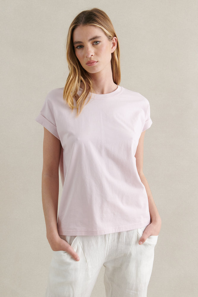 Behind The Trees - Little Lies - Rhodes Tee - Soft Pink - basic summer tee - wardrobe staple tee - cotton tee shirt under $40