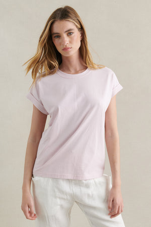 Behind The Trees - Little Lies - Rhodes Tee - Soft Pink - basic summer tee - wardrobe staple tee - cotton tee shirt under $40