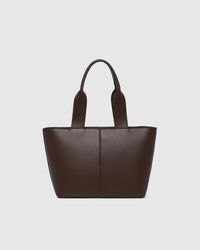 Behind The Trees - Brown leather tote bag on a light gray background - Louenhide - Henley Tote Bag - Chocolate