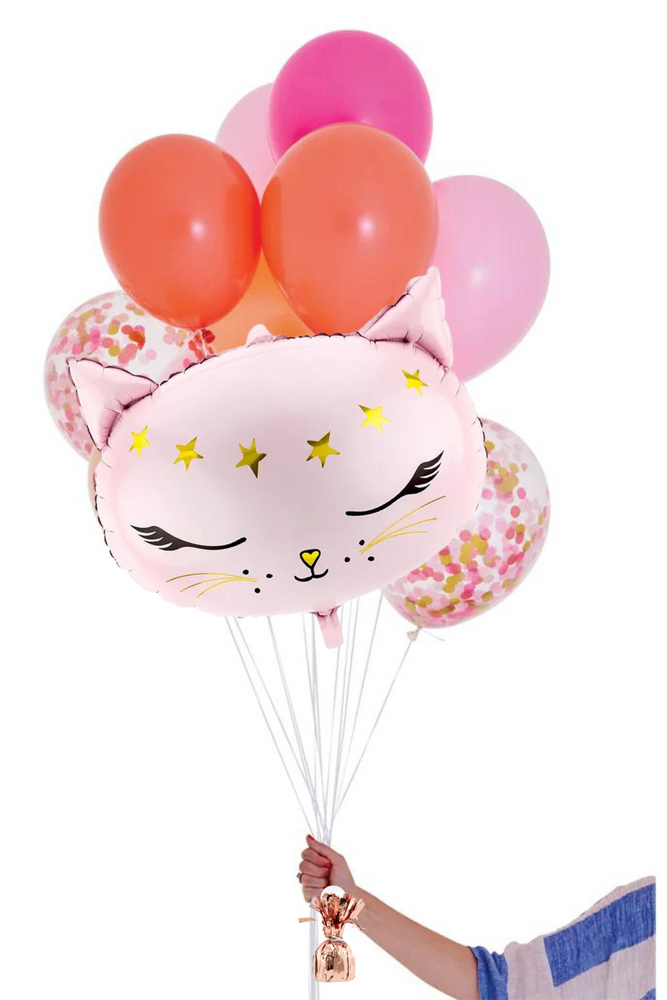 READY TO GO -  Inflated Balloon Bouquet - Pink Shimme + Cat
