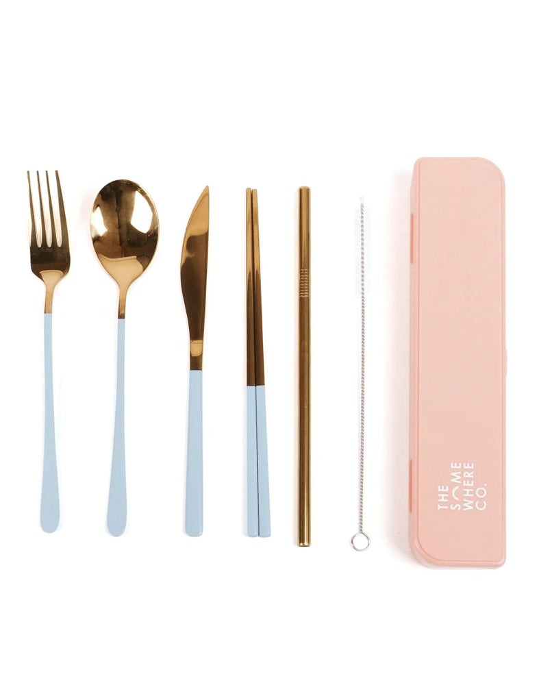 The Somewhere Co. - Take Me Away Cutlery Kit - Gold with Powder Blue Handle
