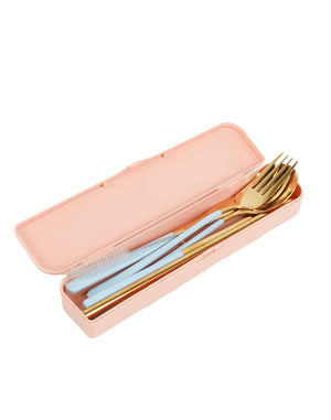 The Somewhere Co. - Take Me Away Cutlery Kit - Gold with Powder Blue Handle