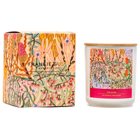 Behind The Trees - Candle with decorative packaging featuring floral design and 'Frankie Gus' branding. - Frankie Gusti - Candle - Artist Series - Amy Gibbs - The Bush