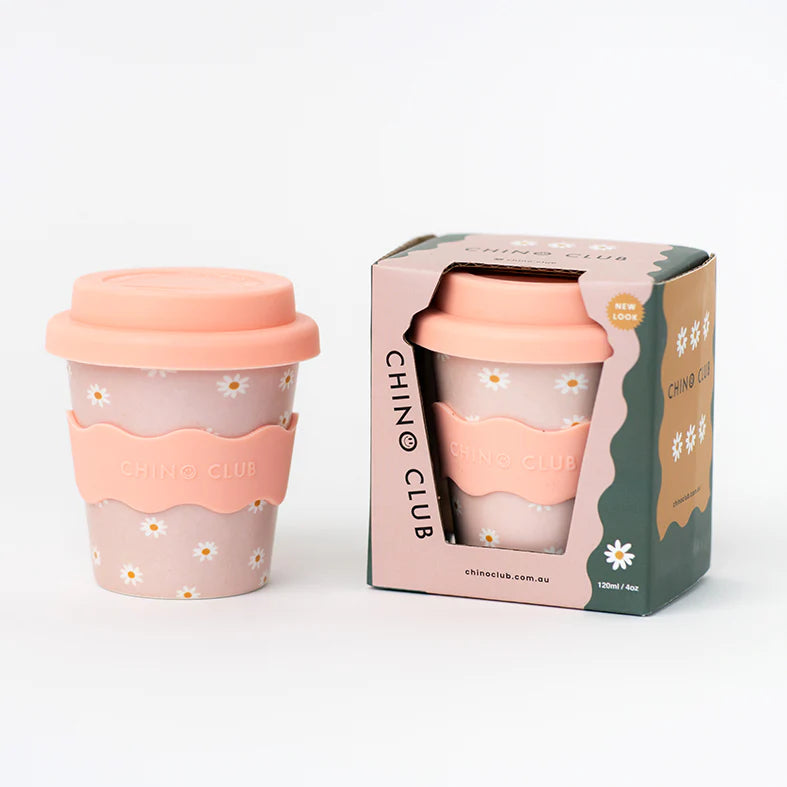 Behind The Trees - Chino Club - Babychino Cup - 4oz - Pink Daisy - baby chino cup - takeaway baby chino up - toddler take away coffee cup
