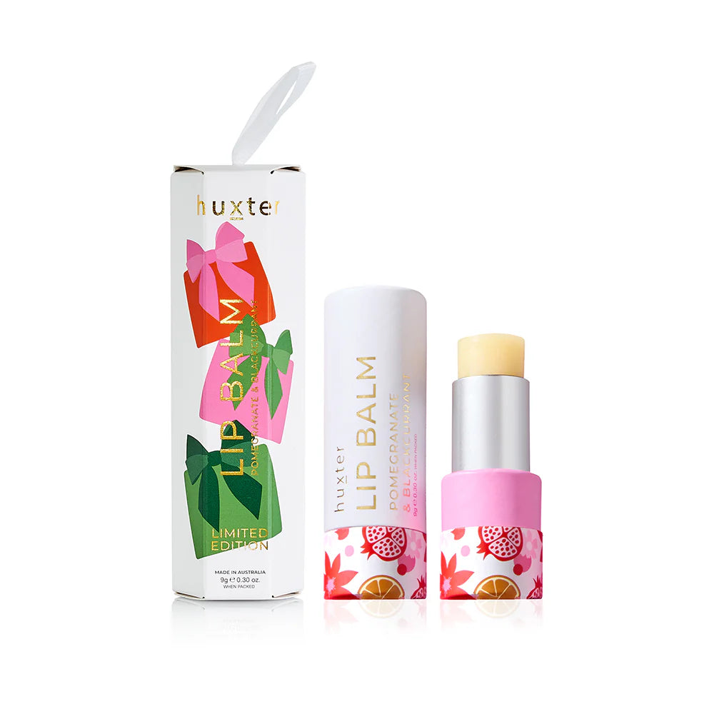 Behind The Trees - Huxter lip balm with floral design on a white background- Huxter - Hanging Lip Balm 9gm - Pomegranate & Blackcurrant - White