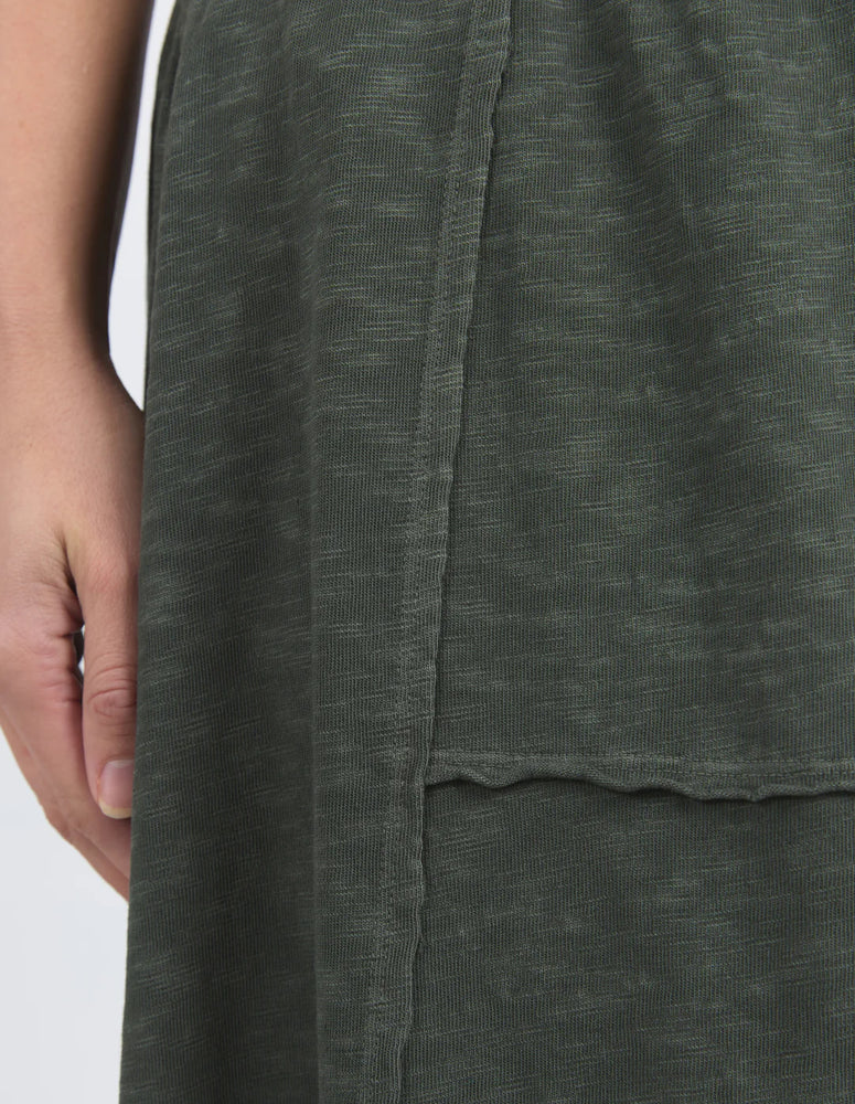 Behind The Trees -Foxwood - Jayne Skirt - Khaki - casual everyday skirt - cotton throw on skirt - midi length cotton skirt