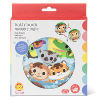 Behind The Trees -  Bath book packaging with cartoon animals and colorful design on a white background - Tiger Tribe - Messy Jungle Bath Book