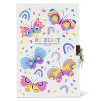 Behind The Trees - Diary with colorful butterfly and rainbow design on a white background - Tiger Tribe - Lockable Diary - Butterflies