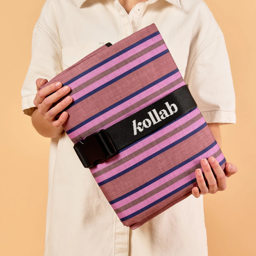 Behind The Trees - Striped pouch with 'kollab' branding on a white background - Kollab - Picnic Mat - Mulberry Lines