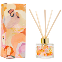 Behind The Trees - Reed diffuser with floral packaging and decorative sticks on a white background - Frankie Gusti - Diffuser - Artist Series - Jade Fisher - Peach & Lychee