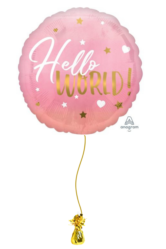 READY TO GO -  Inflated Shape Balloon -Hello World -Pink