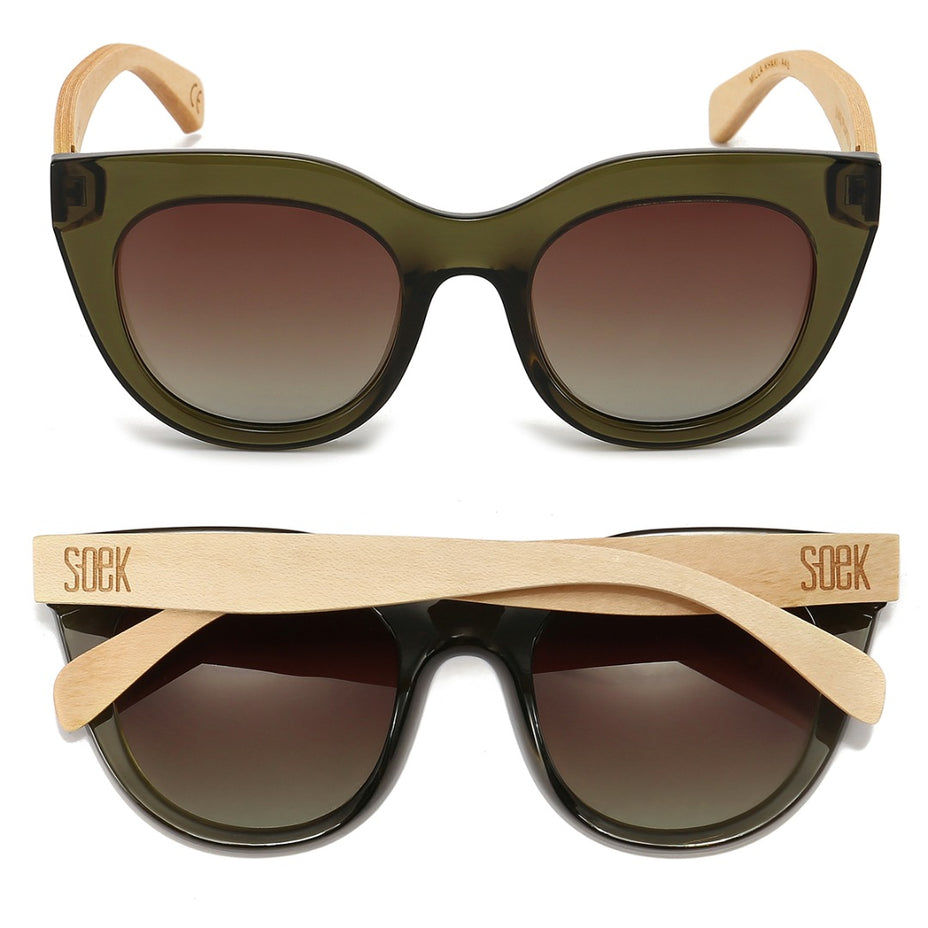 Behind The Trees - Soek - Sunglasses - Milla - Khaki Frame - Brown Gradient Lens - sunglasses under $90 - wooden frame sunglasses - 