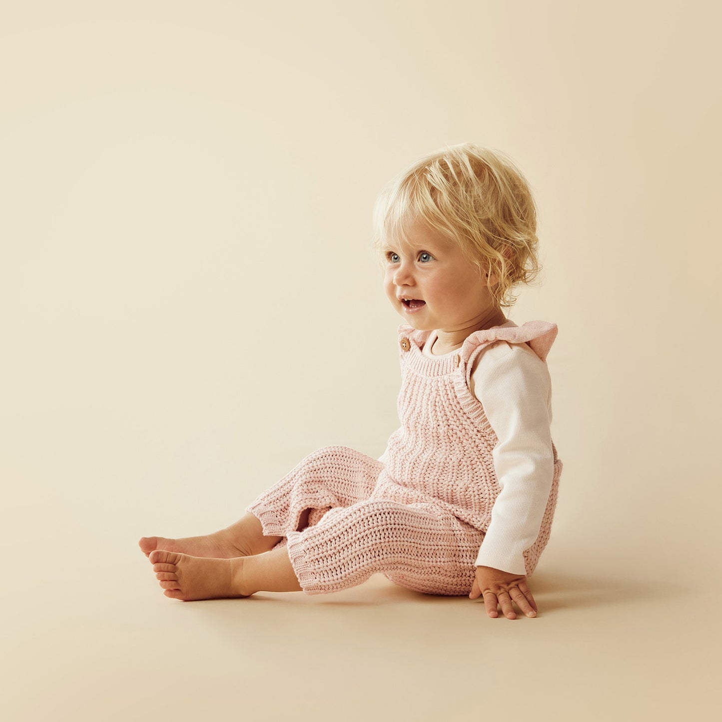 Behind The Trees - Wilson And Frenchy - Organic Knitted Ruffle Overall - Fairy Floss - newborn baby clothing - organic baby clothing - newborn baby gift ideas - baby shower gift ideas - new baby present - baby girl overalls