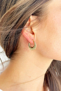 Behind The Trees - Gold hoop earring worn by a person with hair pulled back - Mosk.Melbourne - Diva Gilda - Gold 