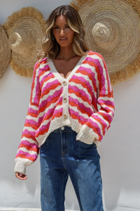 Miss Marlow - Harlow Mutli Stripe Cardi - Red/Pink/Cream