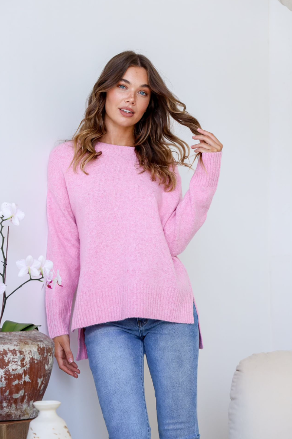 Behind The Trees - Miss Marlow - Side Split Canyon Knit - Pink - knitwear under $80 - winter wardrobe