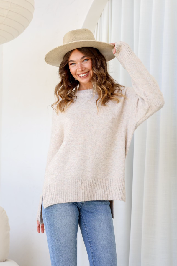 Behind The Trees - Miss Marlow - Side Split Canyon Knit - Latte - knitwear under $80 - winter wardrobe