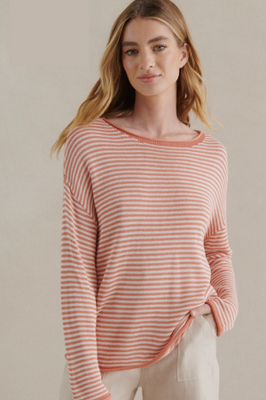 Behind The Trees - Little Lies - Stripe Spring Knit - Peach/White - lightweight long sleeve top - knitwear for spring - 