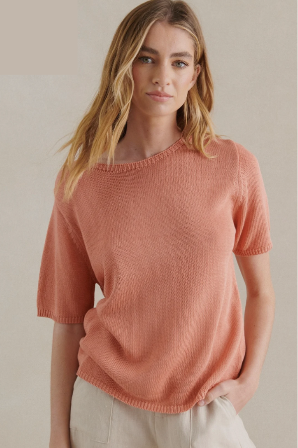 Behind The Trees - Little Lies - Summer Tee - Peach - lightweight 3/4 sleeve top - knitwear for spring - knitted tee -&nbsp;