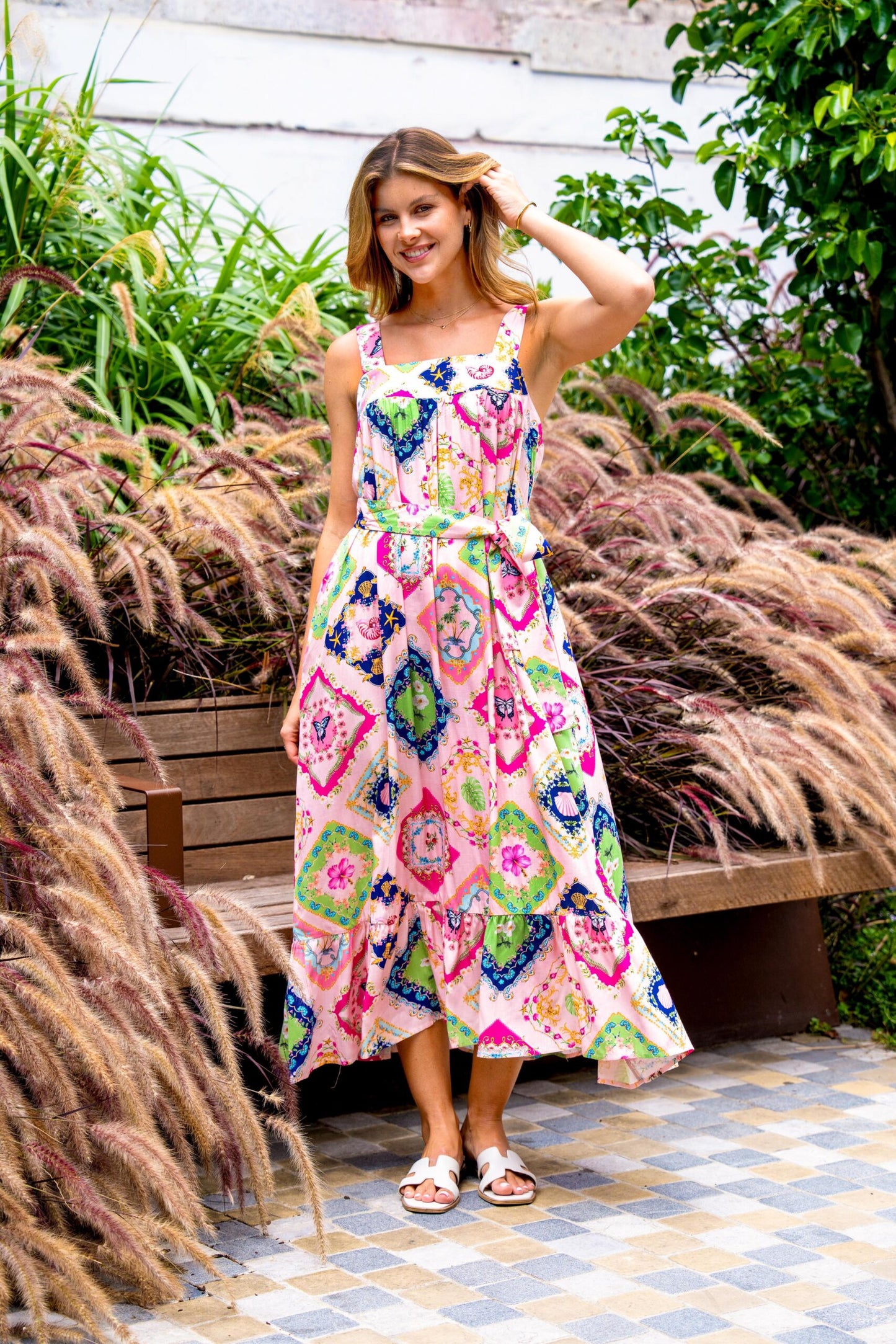 Boho Australia - Farfalla Strap Dress - Pink Block Behind The Trees Boho Australia - Farfalla Strap Dress - Pink Block Behind The Trees