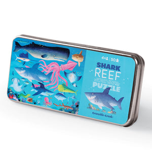 Behind The Trees - Tiger Tribe - 50pc Tin Puzzle - Shark Reef- pre school aged puzzle - small travel puzzle - dinosaur puzzle - 4year old puzzle - stocking stuffer ideas