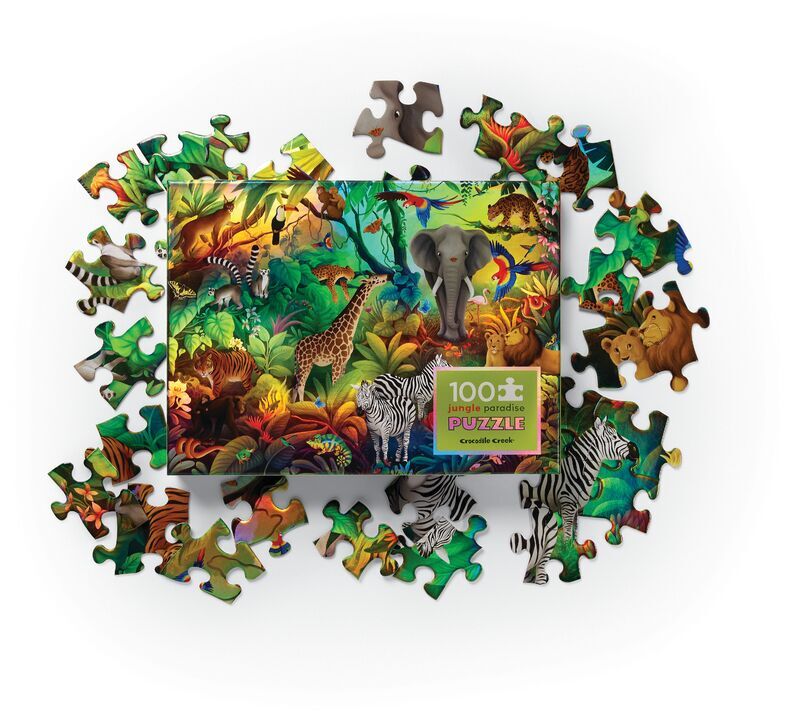 Behind The Trees - Tiger Tribe - 100pc Holographic Puzzle - Jungle Paradise - 5year old puzzle - 100 piece puzzle - really beautiful puzzle's for kids - Christmas presents for kids under $30