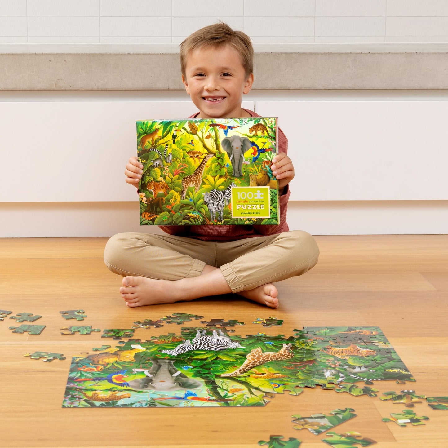 Behind The Trees - Tiger Tribe - 100pc Holographic Puzzle - Jungle Paradise - 5year old puzzle - 100 piece puzzle - really beautiful puzzle's for kids - Christmas presents for kids under $30