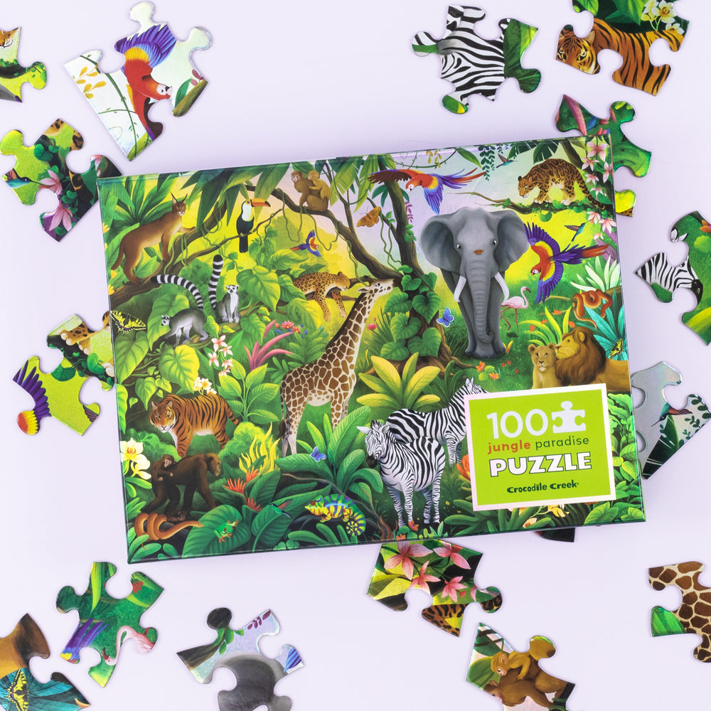 Behind The Trees - Tiger Tribe - 100pc Holographic Puzzle - Jungle Paradise - 5year old puzzle - 100 piece puzzle - really beautiful puzzle's for kids - Christmas presents for kids under $30