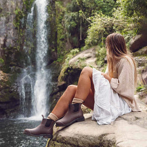 Behind The Trees - Merry People - Bobbi Ankle Boot - Chocolate - best gumboot - what's that gumboot everyone is wearing - merry gumboots - cute colourful ankle gumboot