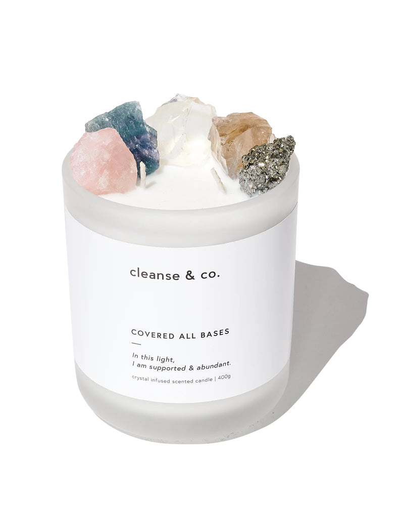 Cleanse & Co. - Crystal Intention Candle - Covered All Bases - Supported & abundant - Coconut, Lime & Elderflower