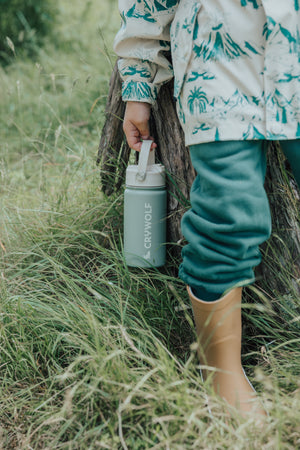 Behind The Trees - Crywolf - Drink Bottle - Sage - Kids Drink Bottle - Stainless steel drink bottle for kids under $35