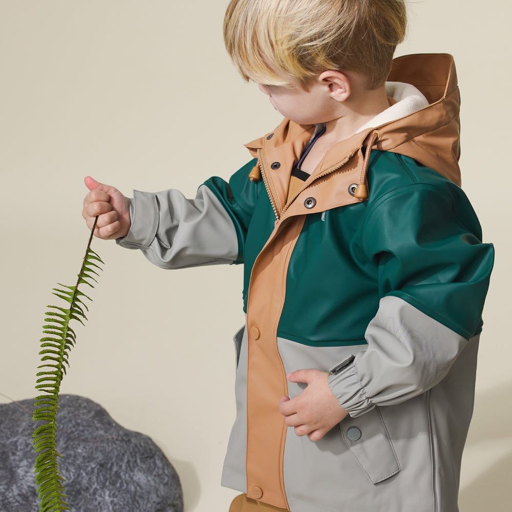 Behind The Trees - Crywolf - Explorer Jacket - Moss Forest - kids outdoor jacket - raincoat for kids - waterproof jacket - fleece lined jacket for kids