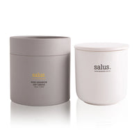 Behind The Trees - Two 'salus' candles, one gray and one white, on a white background - Salus Body - Rose Geranium Soy Candle - 60hr