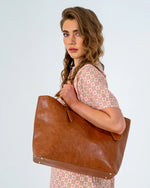 Behind The Trees - Elms + King - Carmine Tote - Tan &amp; Oyster - christmas gift under $150 - back to work bag - back to school bag - laptop bag under $150 - leather work bag - shoulder bag - tan shoulder bag - large tote bag